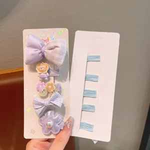 Joli set de pinces à cheveux pour enfants, barrette nœud vichy et élastiques à cheveux fille.