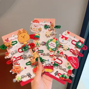 Christmas hair clips set cute cartoon reindeer snowman hairpin holiday kids hair accessories