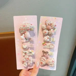 Cute cartoon children hair clip set fabric floral side bangs clips for sweet girls cute style