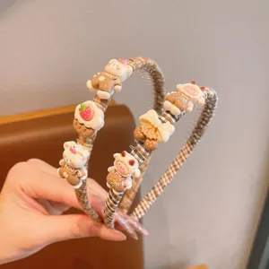 Jolis cerceaux à cheveux à carreaux avec breloques ours, accessoires antidérapants pour filles.