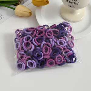 Mini elastic hair ties for kids, soft seamless hair elastics, small purple gradient towel rings.