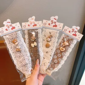 Cute Lace Wide Hair Band Cartoon Rabbit Bear Magic Paste Bangs Sticker Sweet Headband Hair Accessories For Women Girls