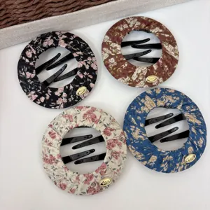Floral fabric hair bun maker set, vintage floral design hair clips for easy styling and daily use.