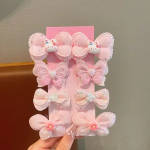Joli ensemble de pinces à cheveux noeud rose pour filles, accessoires brillants pour enfants.