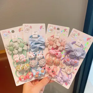 Kids Cute Flower Hair Ties Set Sweet Cartoon Bow Rubber Bands Daily Hair Accessories For Baby Girls Toddler Hair Styling