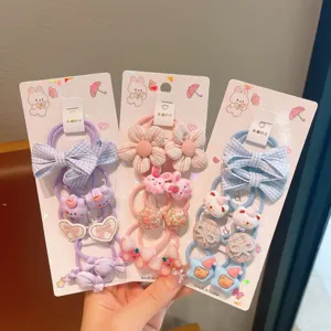 Children cute floral hair ties elastic rope sweet cartoon bow hair accessories set