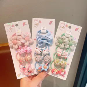Cute kids hair ties set with cartoon flower rabbit bow design sweet hair accessories