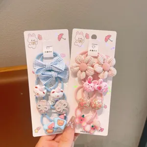 Cute floral hair ties set for kids and girls, sweet rabbit and bow hair bands set nice.