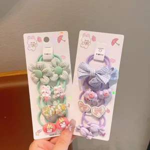 Cute floral and bunny hair ties for kids, sweet elastic hair ropes for girls and toddlers.