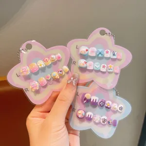 Kinder Cartoon künstliche Nägel süße 3D handgemachte Nagelkunst Tips falsche Nägel Set