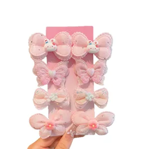 Joli ensemble de pinces à cheveux nœud rose pour filles, accessoires mignons de lapin.