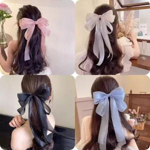 Grote strik haarspeld voor vrouwen elegante organza paardenstaart houder zoete haaraccessoires