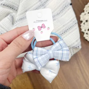 Elastici per capelli in tessuto scozzese dolce per bambini, graziosi fiocchi per ragazze.