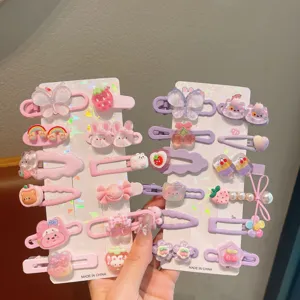 Kinder Cartoon Haarklammer Set, süße rosa und lila Harz Entenschnabel Klammern mit süßen Motiven.