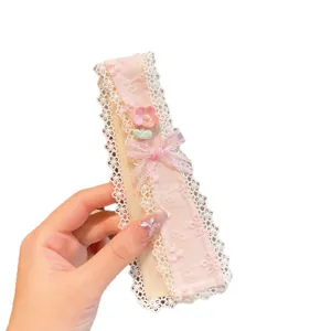 Sweet pink lace fringe magic hair paste pastoral style floral headband for cute girls