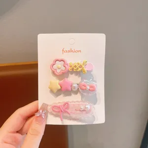 Bonito juego de pinzas para el pelo de niños color macaron con lazo dulce para uso diario.