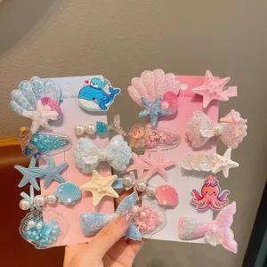 Cute cartoon ocean hair clips set, sweet children side clips with starfish and shell for girls.