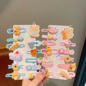 Cute dopamine hair clips set for kids, colorful cartoon bear fruit duckbill hairpins