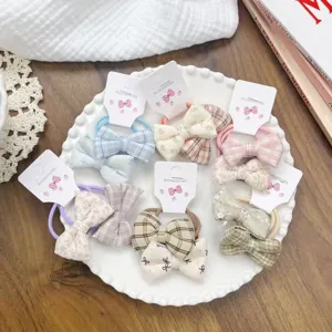 Bambini Dolce Tessuto Plaid Floreale Fiocco Anello Per Capelli Carino Bambini Ragazza Elastico Corda Capelli Coda Di Cavallo Accessori Capelli