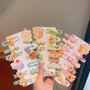 Cute colorful cartoon hair clips detail shot, sweet style resin duckbill clips and side pins.