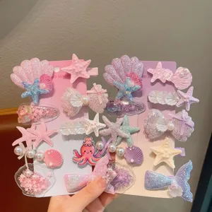 Cute cartoon ocean series hair clips for kids, sweet starfish and shell design side clips.