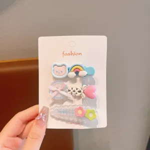 Bonito juego de pinzas para el cabello estilo macaron para niñas con osito y flores lindas.