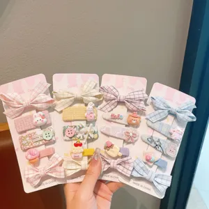 Cute kids hair clips set sweet bow fabric hairpin cartoon hair accessories for little girls