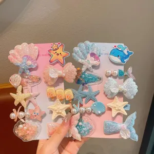 Cute cartoon ocean hair clips set, sweet starfish and whale side clips for kids styling.