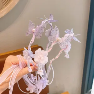 Kids butterfly flower hair hoop princess tassel headband cute fairy hair accessories decor