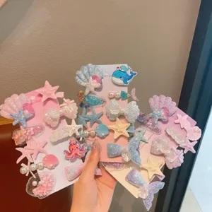 Cute ocean cartoon hair clips set for kids sweet shell starfish side clips hair accessories