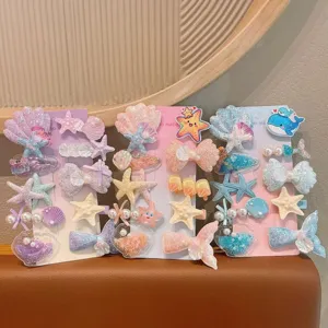 Kids cute ocean hair clips set, sparkling starfish jellyfish side clips for sweet daily styling details.