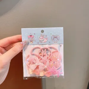 Cute cartoon hair ties set for kids, pink elastic rubber bands with lovely resin starfish charms.