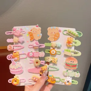 Cute dopamine resin hair clips set with cartoon bears, donuts, and sweet styles for kids.