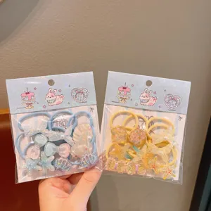 Cute Korean cartoon hair ties set for kids, sweet resin shell and bow pony tail holders.
