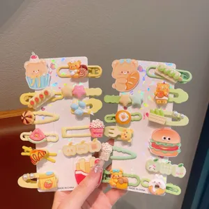 Cute dopamine cartoon hair clips set, colorful resin duckbill clips for kids daily hair styling.