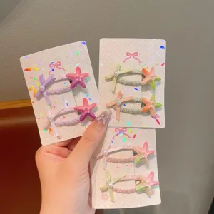 Colorful starfish hair clips set with pearls and bows, cute children hair accessories for girls.