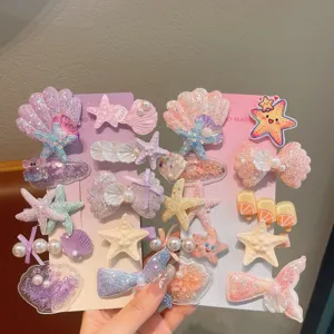 Cute cartoon ocean series hair clips, sweet children's starfish and shell side clips for daily wear.