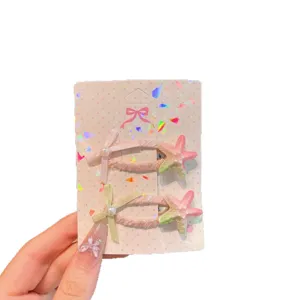 Cute colorful starfish hair clips for kids sweet ribbon pearl duckbill hairpin accessories