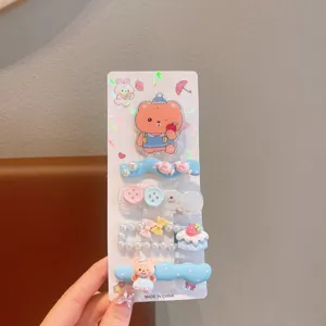 Set fermagli per capelli orsetto carino per ragazze, forcine perle blu, accessori per bambini.