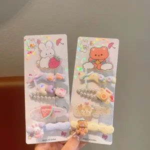 Set di fermagli per capelli cartoon carino con orso coniglio perla e frutta per bambini.