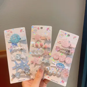 Children summer ocean starfish shell hair clips cute pearl duckbill hairpins wholesale