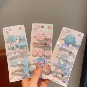 Kids summer ocean starfish shell hair clip set cute pearl duckbill hair accessories wholesale