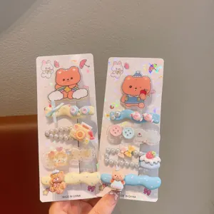 Set di mollette per capelli con orsetto cartone animato per bambini, forcine simpatiche.