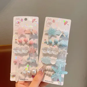Kids cute ocean theme hair clips set with star shell pearl designs for cute girls hair accessories