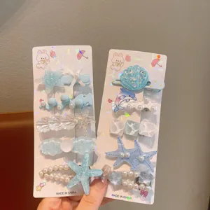 Children summer ocean starfish shell hair clips cute hairpin hair accessories detail.