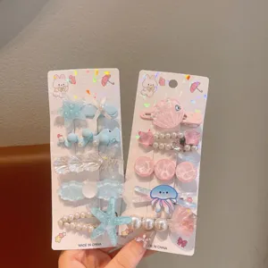 Kids summer ocean starfish shell hair clips cute pearl hairpins sweet hair accessories set