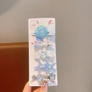 Children summer ocean starfish shell hair clip cute duckbill hairpin pearl hair accessories