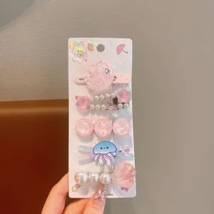 Kids summer ocean star shell hair clips cute pink resin pearl hairpins hair accessories set