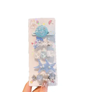 Kids summer ocean hair clips set cute starfish shell pearl duckbill hair accessories