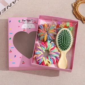 Children hair accessories gift box set including cute hair scrunchies claws and a small brush
